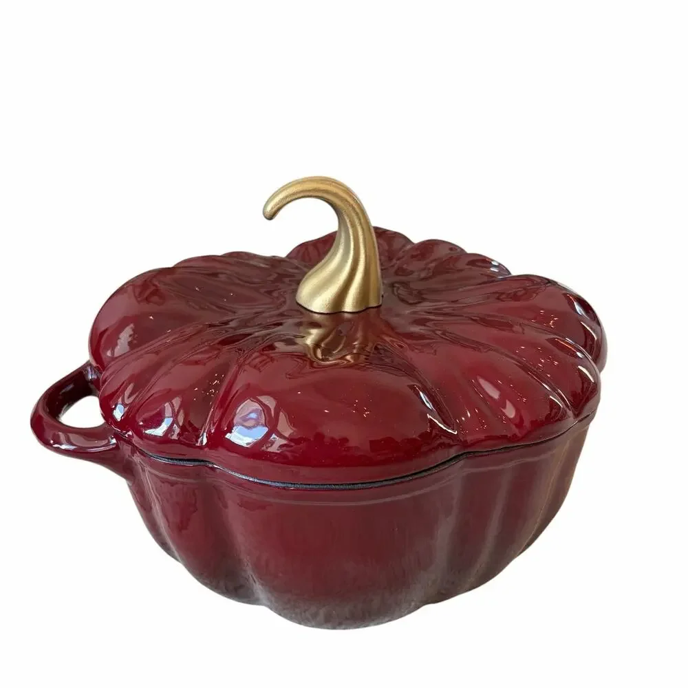 Smith & Clark Ironworks Pumpkin Dutch Oven 4qt Cast Iron Dark Red Enamel NEW
